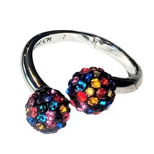 Multicolor Pavé Sphere Bypass Ring Silver Tone Size 7 ATi